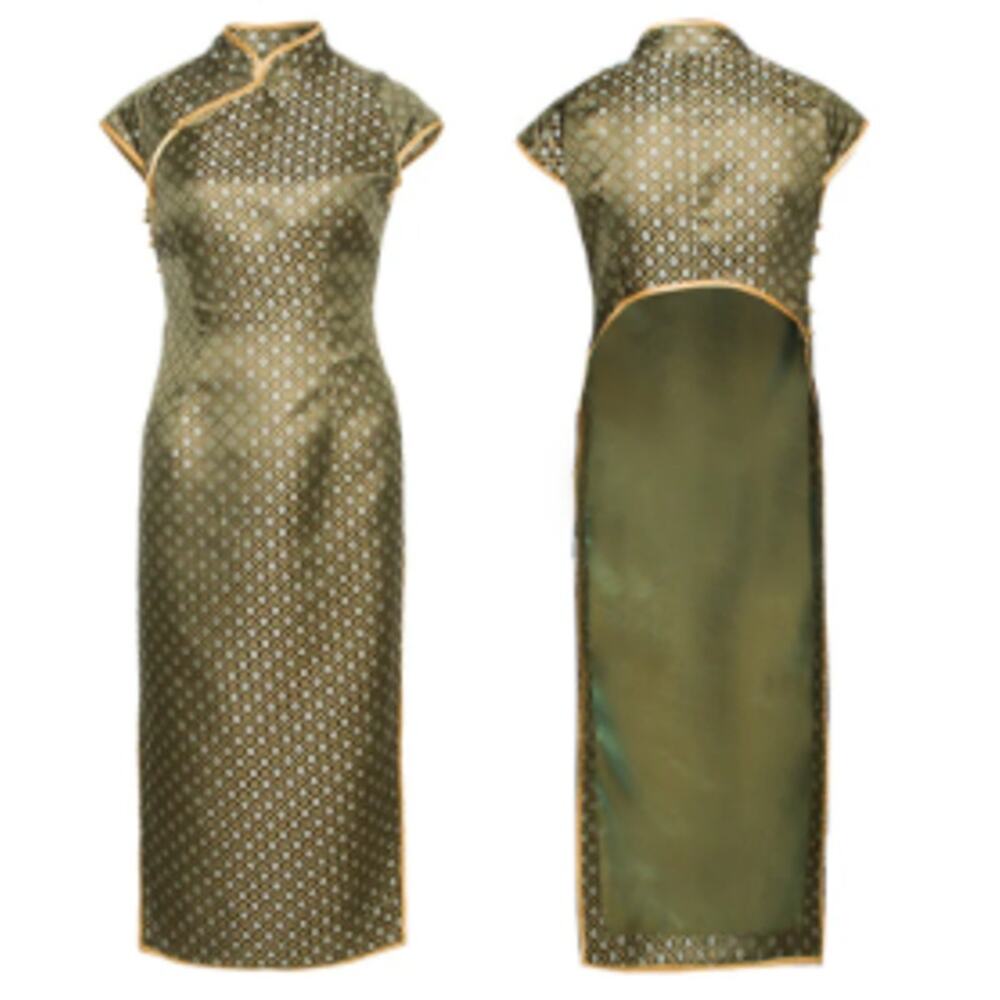 Rimless | Deep Green Jacquard Cheongsam Open Back | For Size see measurements